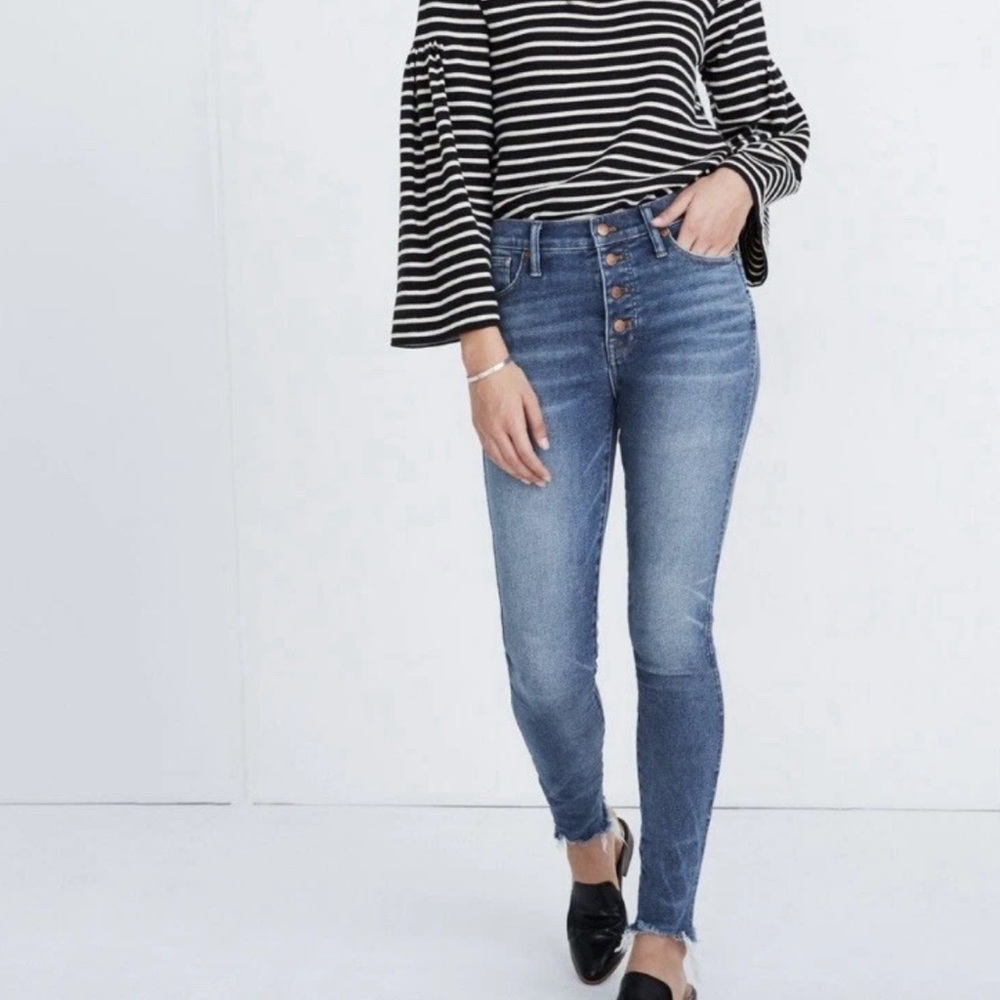 Madewell Button-Fly 10” High-Rise Skinny Crop Jeans - Blue